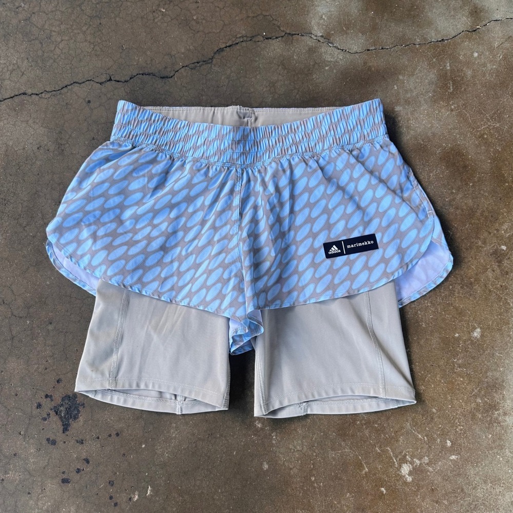 Adidas Marimekko Running Shorts Womens S Blue Gray Excellent 2-in-1 Aeroready